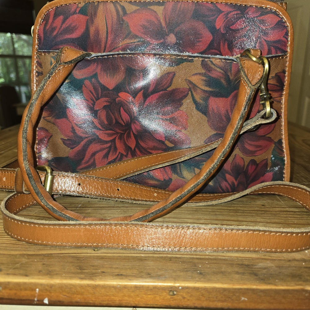Patricia Nash Red and Brown Floral Shoulder Bag
